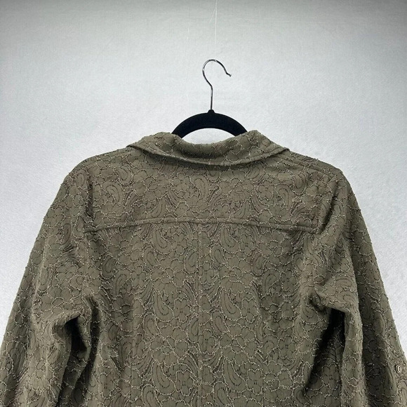 Tribal Top Womens Size M Floral Jacquard Shirt Button Front Long Sleeve Green - Picture 5 of 11